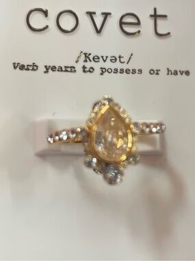 Covet (Nordstrom) Gold Teardrop Halo Ring with Clear Stones